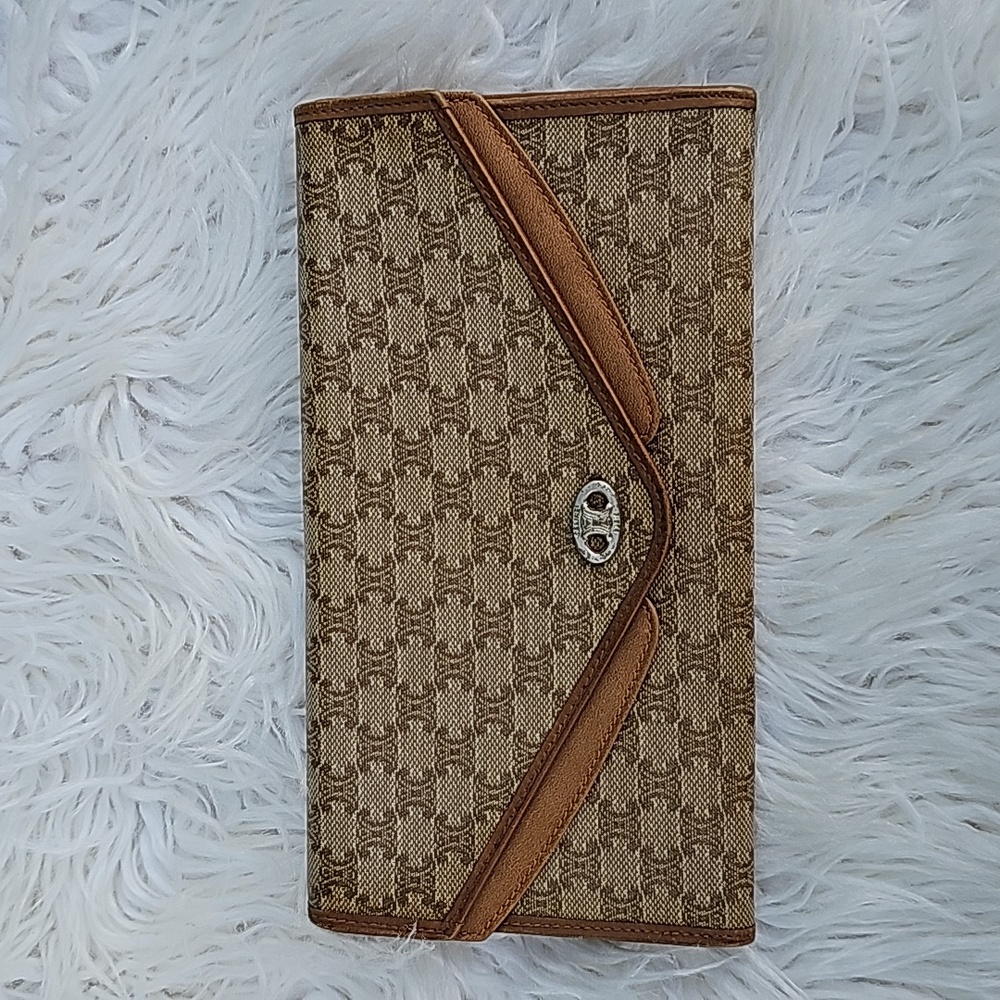 Vintage Celine double flap long wallet (beige)